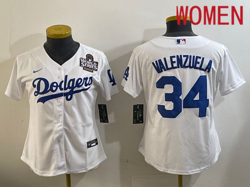 Women Los Angeles Dodgers #34 Valenzuela White Game 2024 Nike MLB Jersey style 11201